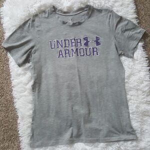 Under Armour Heat Gear Gray & Purple Short Sleeve Tshirt Size Medium